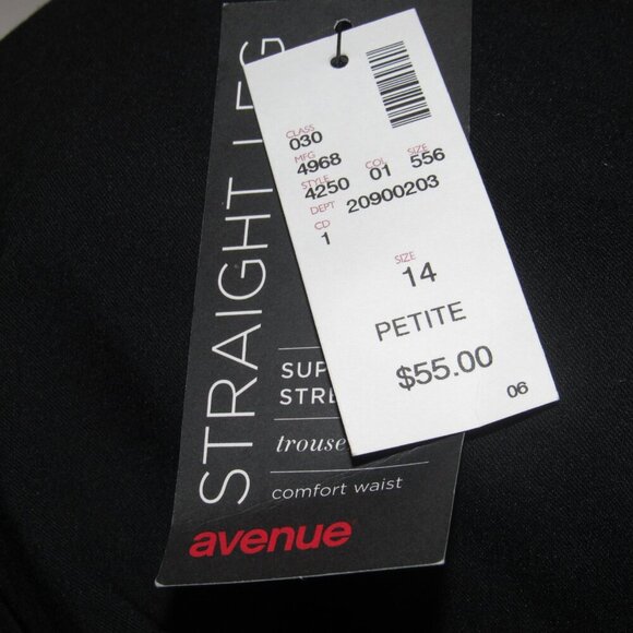 NWT AVENUE Straight Leg Super Stretch Trouser Black Career Pants Size 14 Petite - Picture 7 of 7